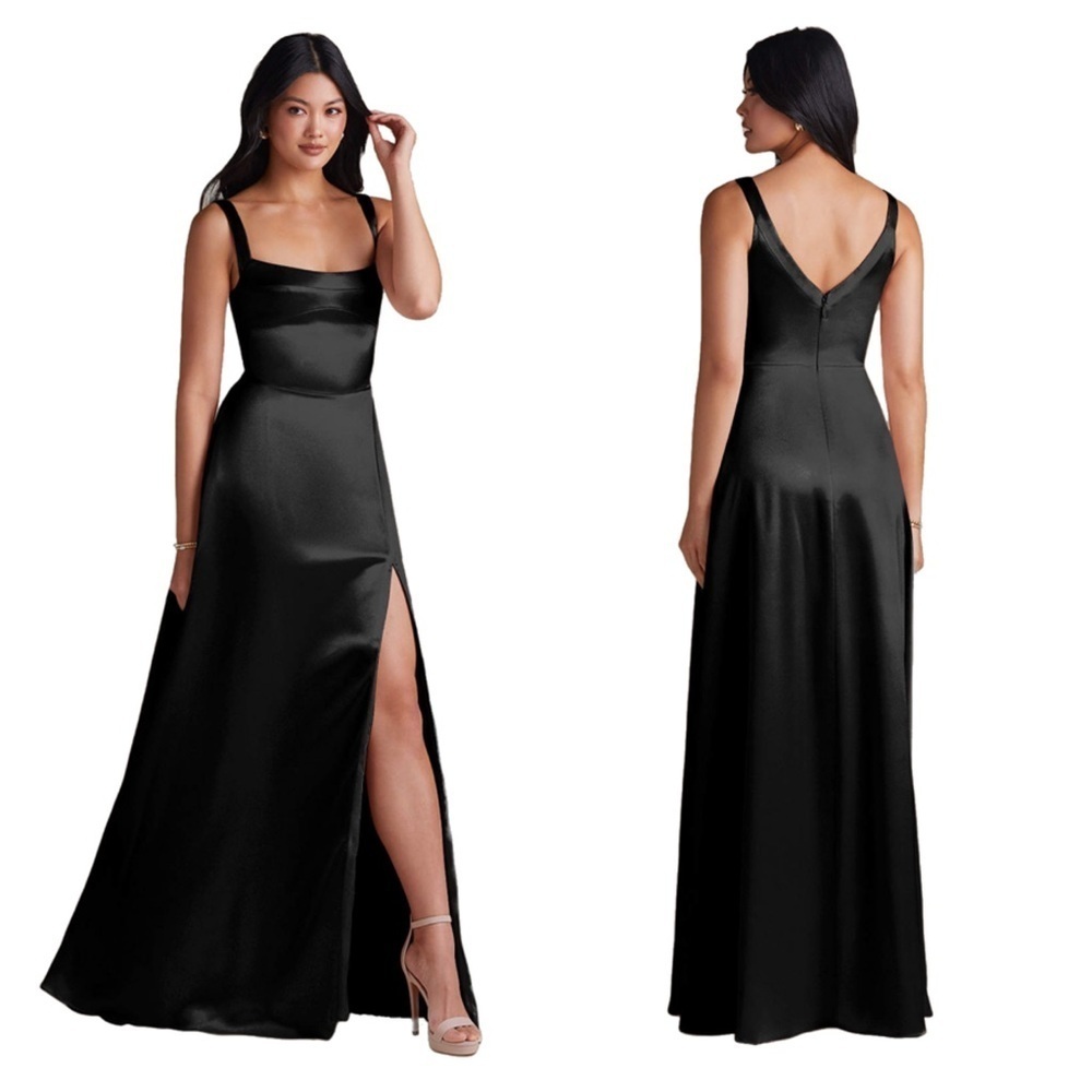 NWT Azazie Hope Black A-Line w/Pockets Metallic Satin Bridesmaid Formal Dress A8